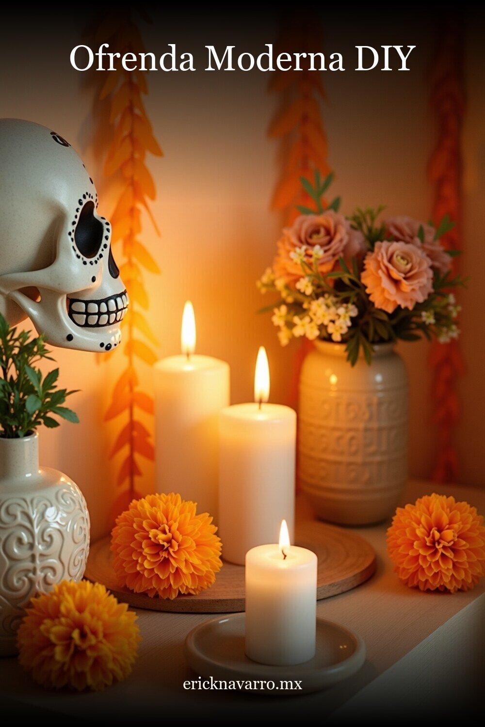 Ofrenda Día de Muertos Moderna en estilo editorial moderno para inspiración visual en México